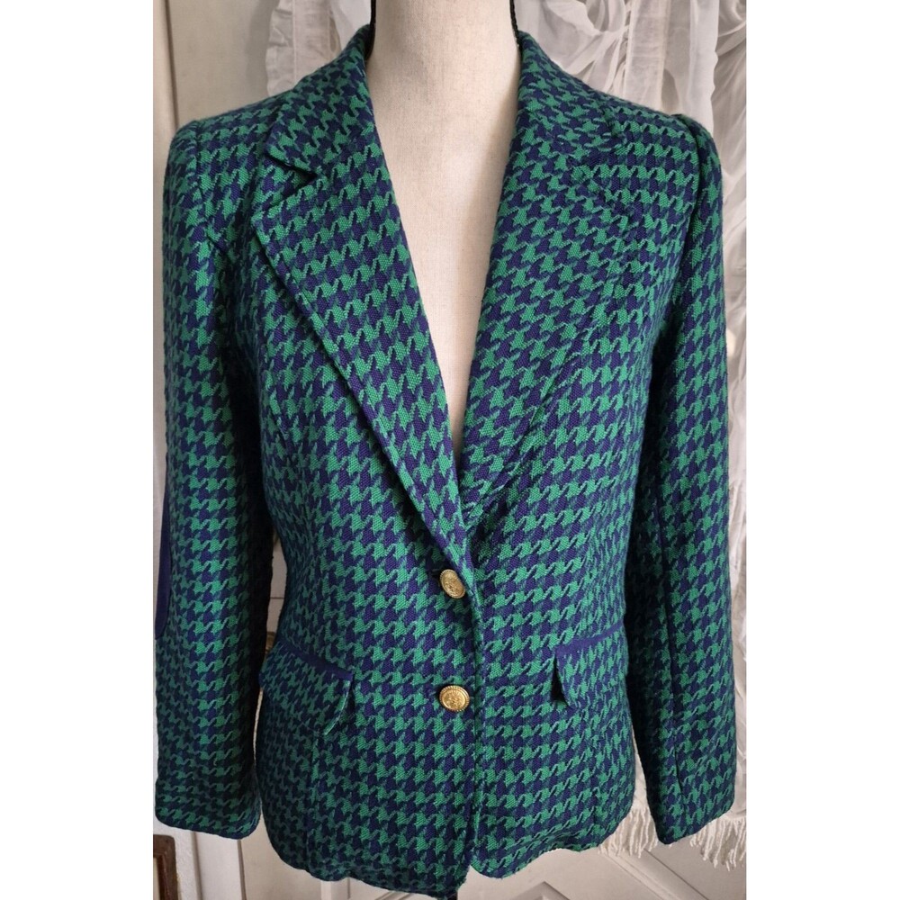 Vintage Joan Rivers Blazer Jacket Lined Women's 6 Green Purple Houndstooth